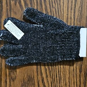 Exfoliating Bath Gloves Infused w/Bamboo Charcoal - Black/White/Silver Knit -NEW